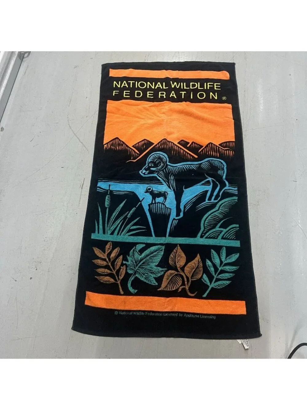 Vintage National Wildlife Federation Beach Towel 90s Sheep Mountain Nature Retro